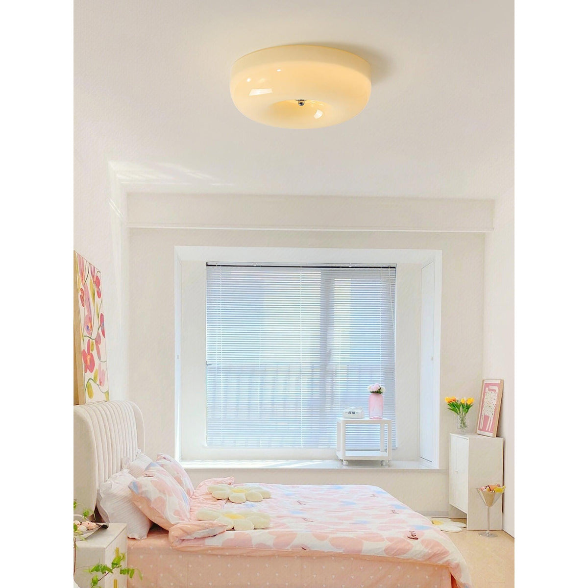 Glass Button Ceiling Light Fixture, Round Flush Mount LED Lamp for Bedroom, Kitchen, Hallway, Integrated Modern Overhead Lighting | Lonoma
