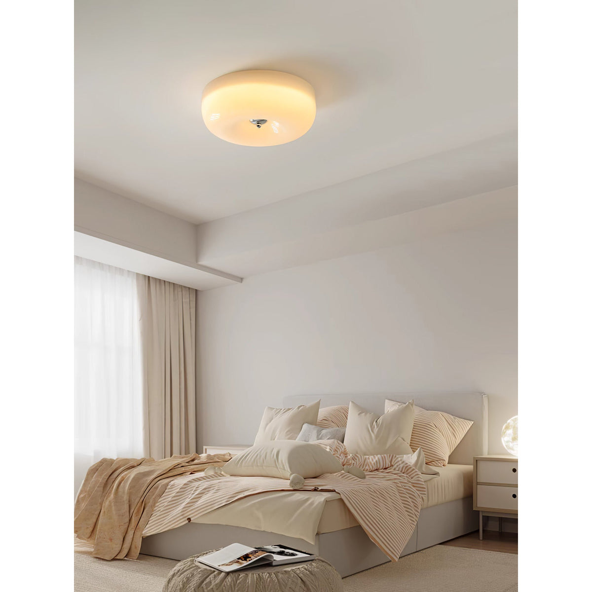 Glass Button Ceiling Light Fixture, Round Flush Mount LED Lamp for Bedroom, Kitchen, Hallway, Integrated Modern Overhead Lighting | Lonoma