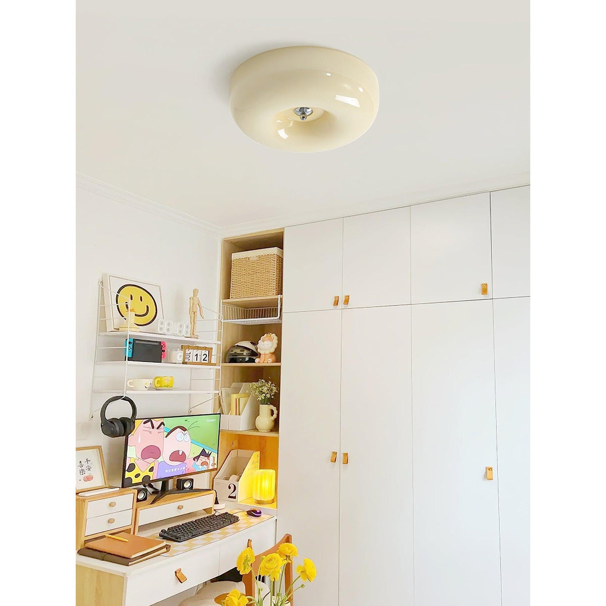 Glass Button Ceiling Light Fixture, Round Flush Mount LED Lamp for Bedroom, Kitchen, Hallway, Integrated Modern Overhead Lighting | Lonoma