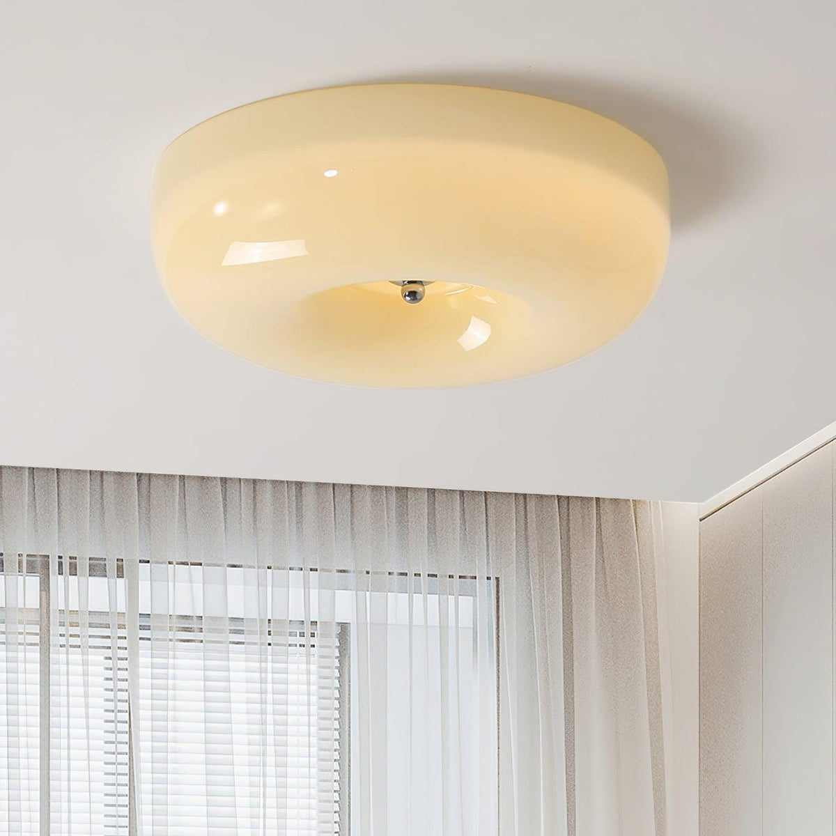 Glass Button Ceiling Light Fixture, Round Flush Mount LED Lamp for Bedroom, Kitchen, Hallway, Integrated Modern Overhead Lighting | Lonoma