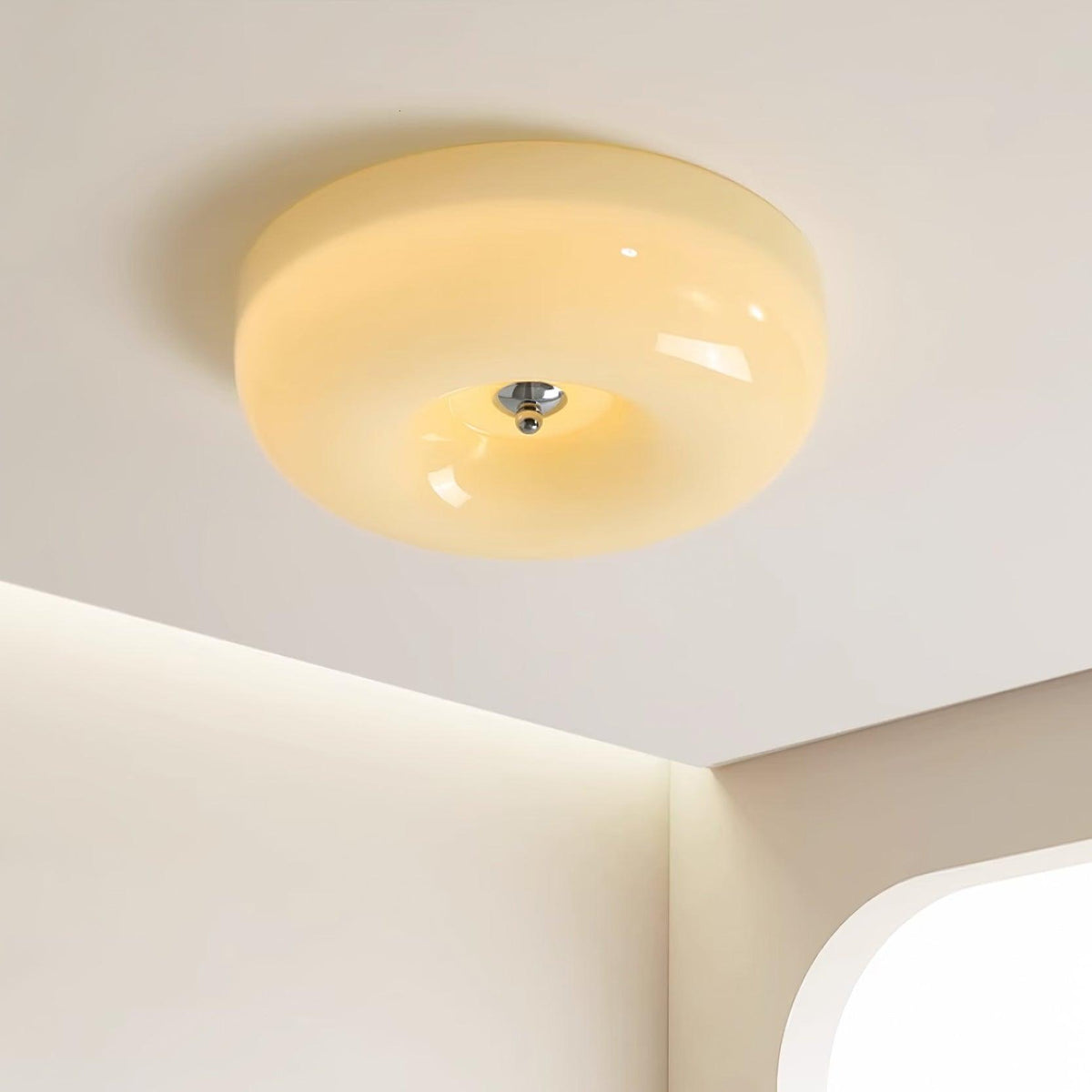 Glass Button Ceiling Light Fixture, Round Flush Mount LED Lamp for Bedroom, Kitchen, Hallway, Integrated Modern Overhead Lighting | Lonoma