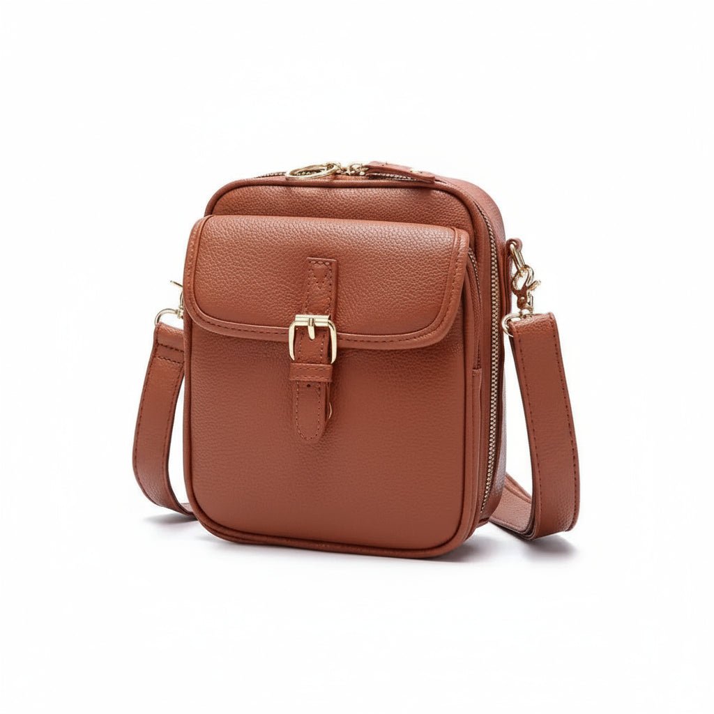 Genuine Leather Crossbody Bag with Anti-Theft Zippers, Compact Square Purse with Adjustable Strap for Work, City Commutes and Travel | Lonoma
