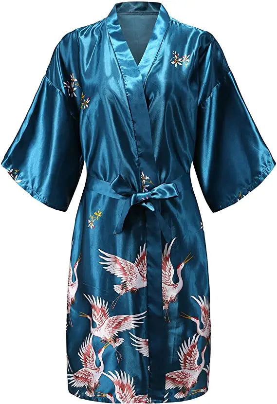 Women's Satin Kimono Robe Floral Short Sleeve Loungewear Sleepwear Dressing Gown Bridal Bridesmaid Wedding Party Nightwear Bathrobe | Lonoma