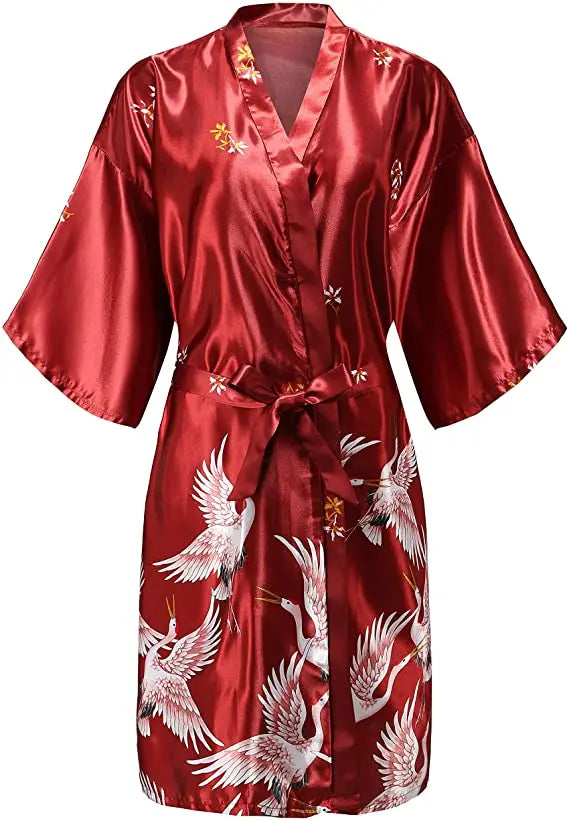 Women's Satin Kimono Robe Floral Short Sleeve Loungewear Sleepwear Dressing Gown Bridal Bridesmaid Wedding Party Nightwear Bathrobe | Lonoma