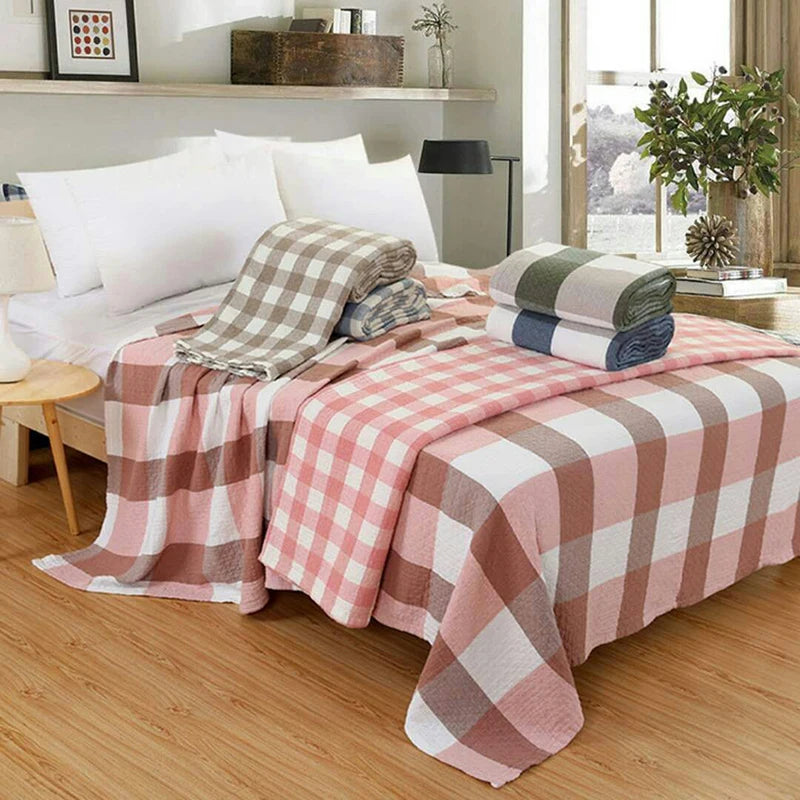 Cotton Gauze Throw Blanket Plaid Lightweight Muslin Blanket for Couch Bed Travel All-Season Soft Woven Coverlet 100% Cotton | Lonoma