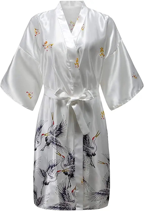 Women's Satin Kimono Robe Floral Short Sleeve Loungewear Sleepwear Dressing Gown Bridal Bridesmaid Wedding Party Nightwear Bathrobe | Lonoma