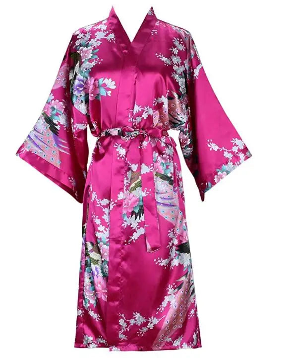 Satin Kimono Robe for Women Short Sleeve Floral Wrap Loungewear Sleepwear Wedding Bridal Party Getting Ready Dressing Gown | Lonoma