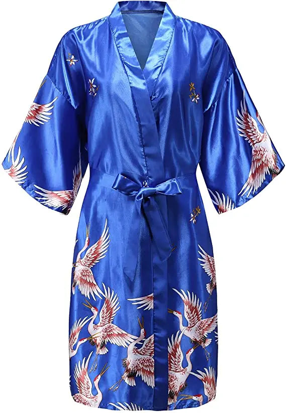 Women's Satin Kimono Robe Floral Short Sleeve Loungewear Sleepwear Dressing Gown Bridal Bridesmaid Wedding Party Nightwear Bathrobe | Lonoma