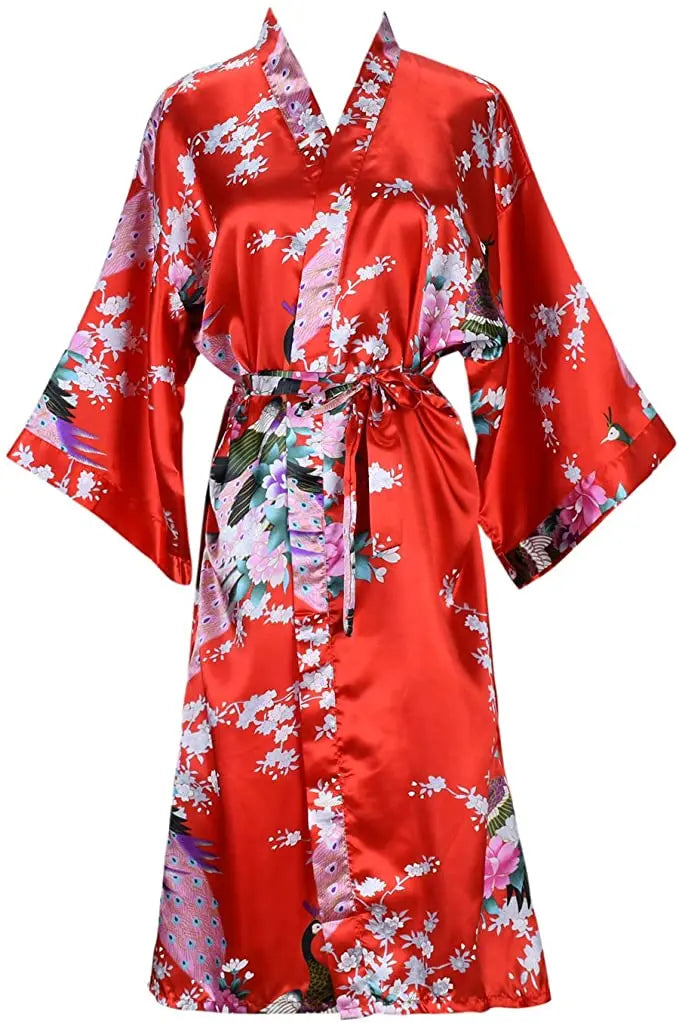 Satin Kimono Robe for Women Short Sleeve Floral Wrap Loungewear Sleepwear Wedding Bridal Party Getting Ready Dressing Gown | Lonoma