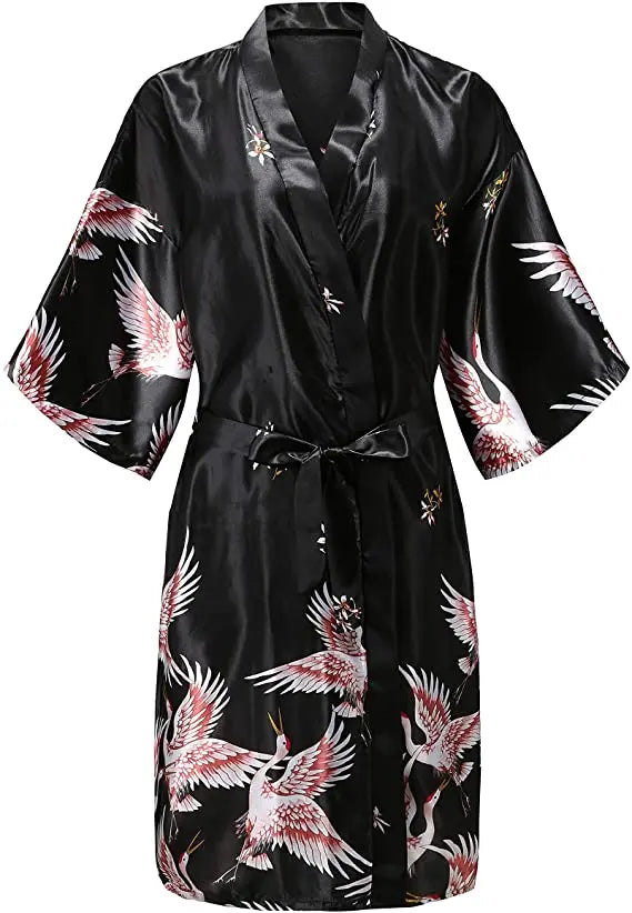 Women's Satin Kimono Robe Floral Short Sleeve Loungewear Sleepwear Dressing Gown Bridal Bridesmaid Wedding Party Nightwear Bathrobe | Lonoma