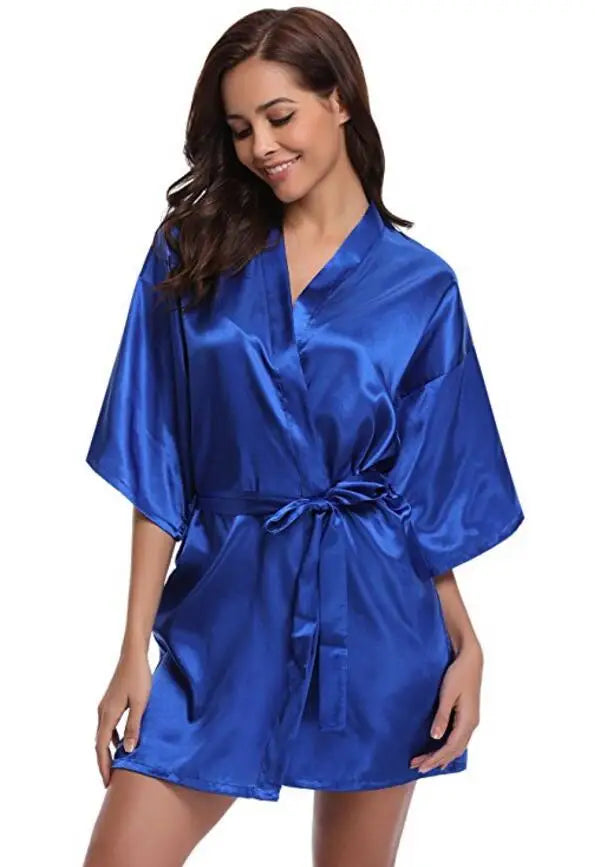 Women's Satin Kimono Robe Lightweight Loungewear Short Sleeve Knee Length Sleepwear for Bridal Party Getting Ready Spa | Lonoma