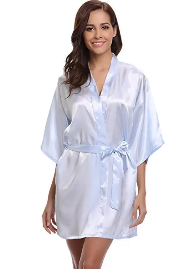 Women's Satin Kimono Robe Lightweight Loungewear Short Sleeve Knee Length Sleepwear for Bridal Party Getting Ready Spa | Lonoma