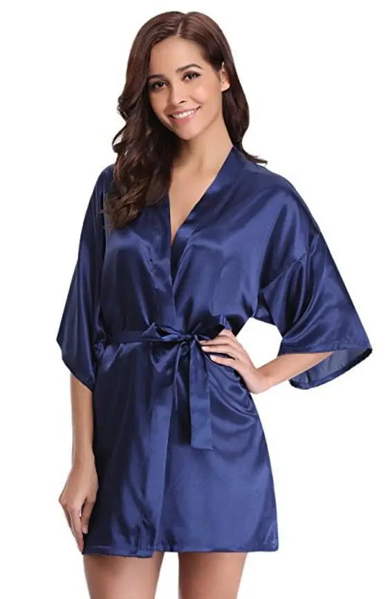 Women's Satin Kimono Robe Lightweight Loungewear Short Sleeve Knee Length Sleepwear for Bridal Party Getting Ready Spa | Lonoma