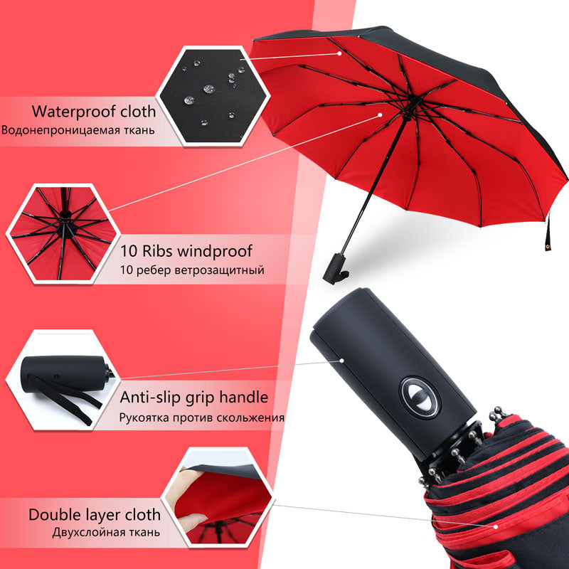 Windproof Inverted Umbrella with Auto-Open Button for Rain & Sun Protection – Reverse Close Design | Lonoma