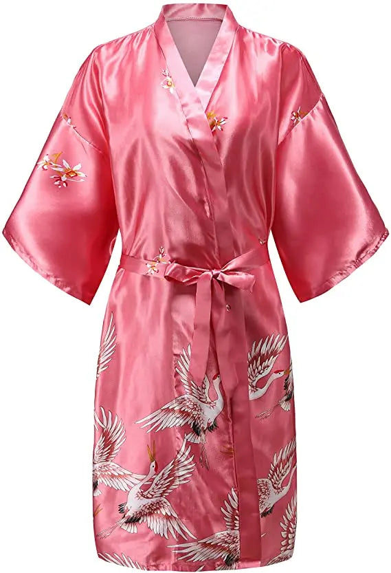 Women's Satin Kimono Robe Floral Short Sleeve Loungewear Sleepwear Dressing Gown Bridal Bridesmaid Wedding Party Nightwear Bathrobe | Lonoma
