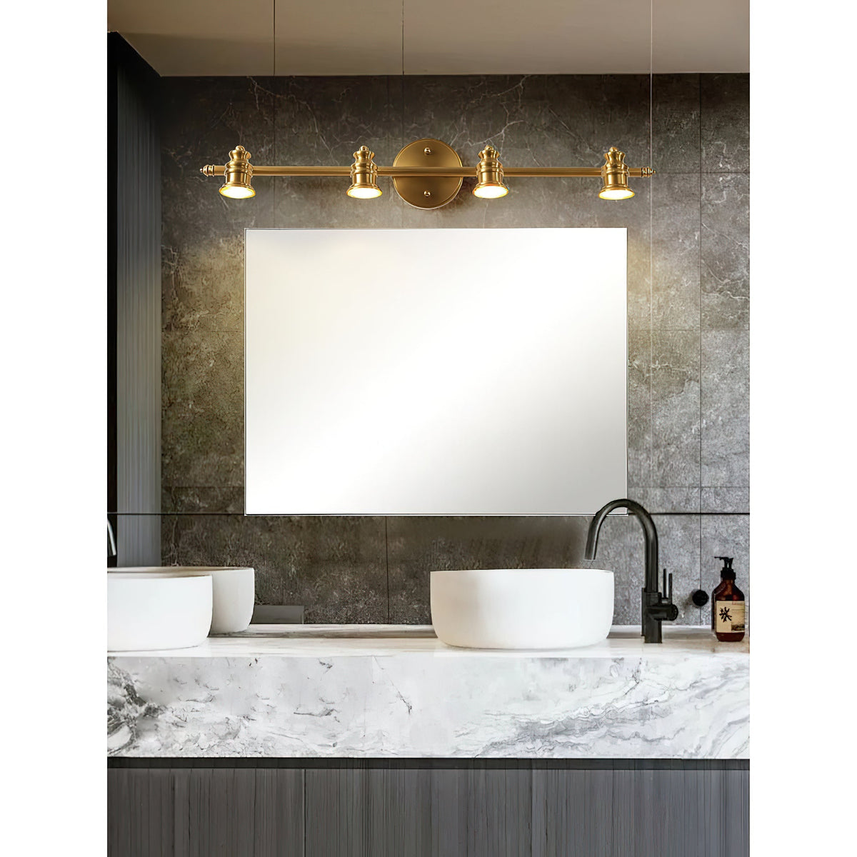 Adjustable Brass Wall Sconce with Multiple Spotlights – Indoor Track Light Fixture for Living Room, Bedroom & Hallway – Hardwired MR16 Lamp | Lonoma