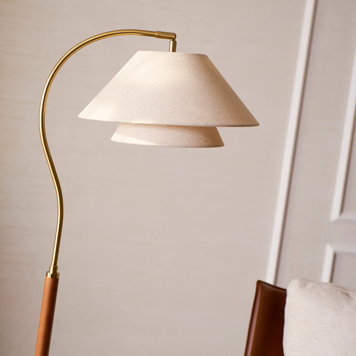 Double Fabric Shade Floor Lamp with Wood & Metal Stand 61 in Tall Statement Lighting for Living Room Bedroom Modern Ambient Uplight | Lonoma