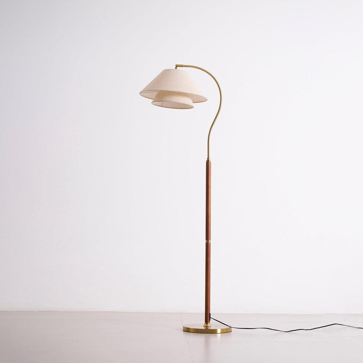 Double Fabric Shade Floor Lamp with Wood & Metal Stand 61 in Tall Statement Lighting for Living Room Bedroom Modern Ambient Uplight | Lonoma
