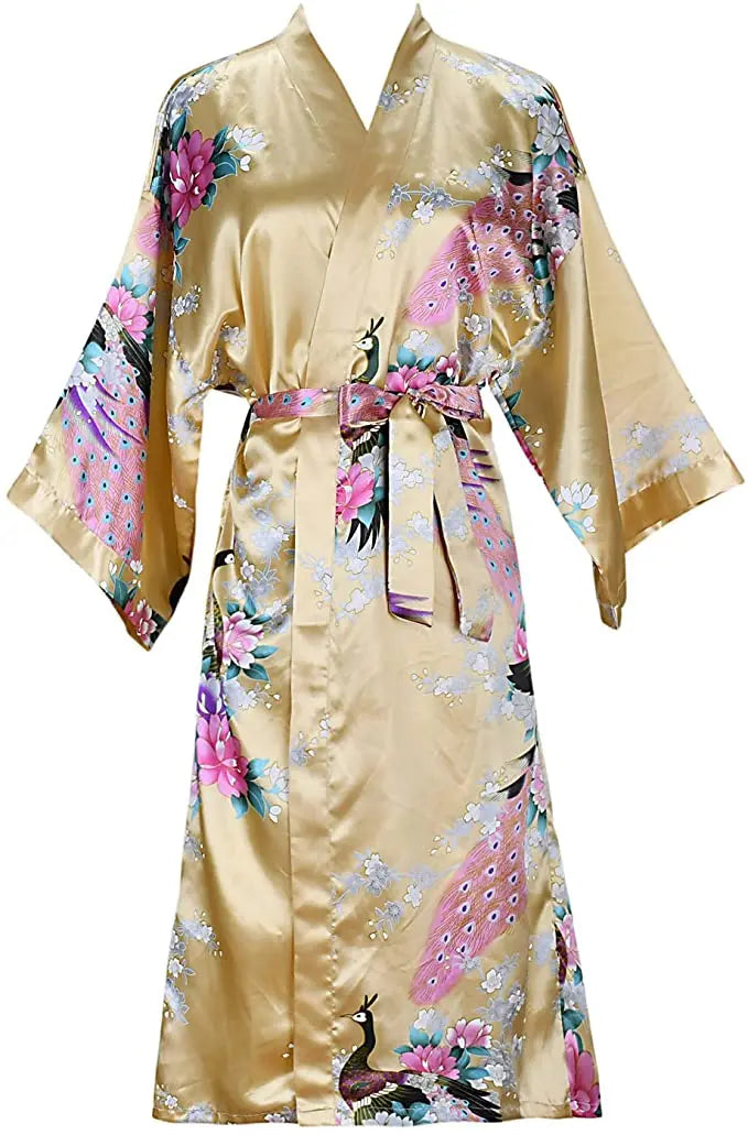Satin Kimono Robe for Women Short Sleeve Floral Wrap Loungewear Sleepwear Wedding Bridal Party Getting Ready Dressing Gown | Lonoma