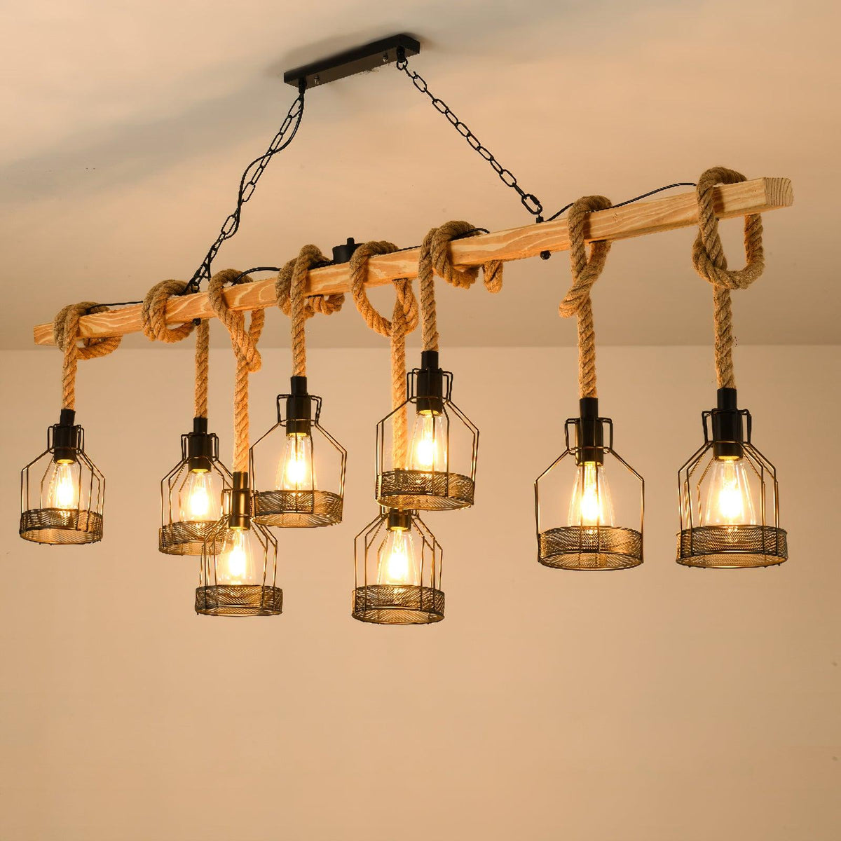 Industrial Rope Pendant Light Hemp Multi-Head Chandelier Farmhouse Vintage Hanging Fixture Rustic Ceiling Lighting for Kitchen Island | Lonoma