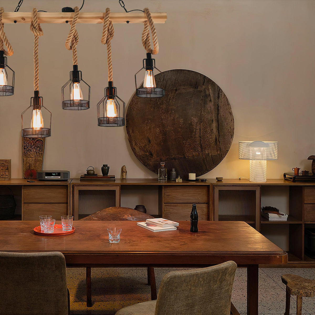 Industrial Rope Pendant Light Hemp Multi-Head Chandelier Farmhouse Vintage Hanging Fixture Rustic Ceiling Lighting for Kitchen Island | Lonoma