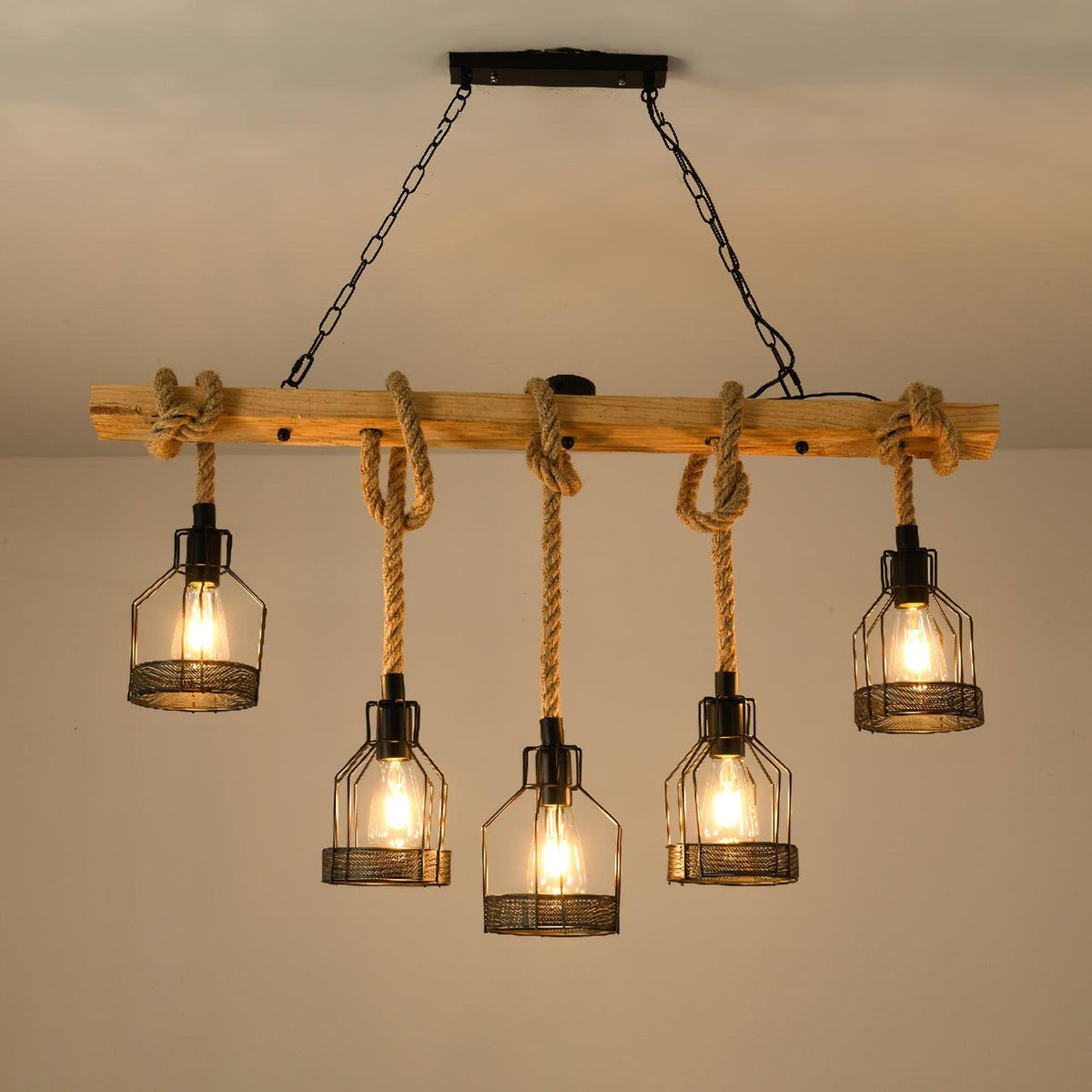 Industrial Rope Pendant Light Hemp Multi-Head Chandelier Farmhouse Vintage Hanging Fixture Rustic Ceiling Lighting for Kitchen Island | Lonoma