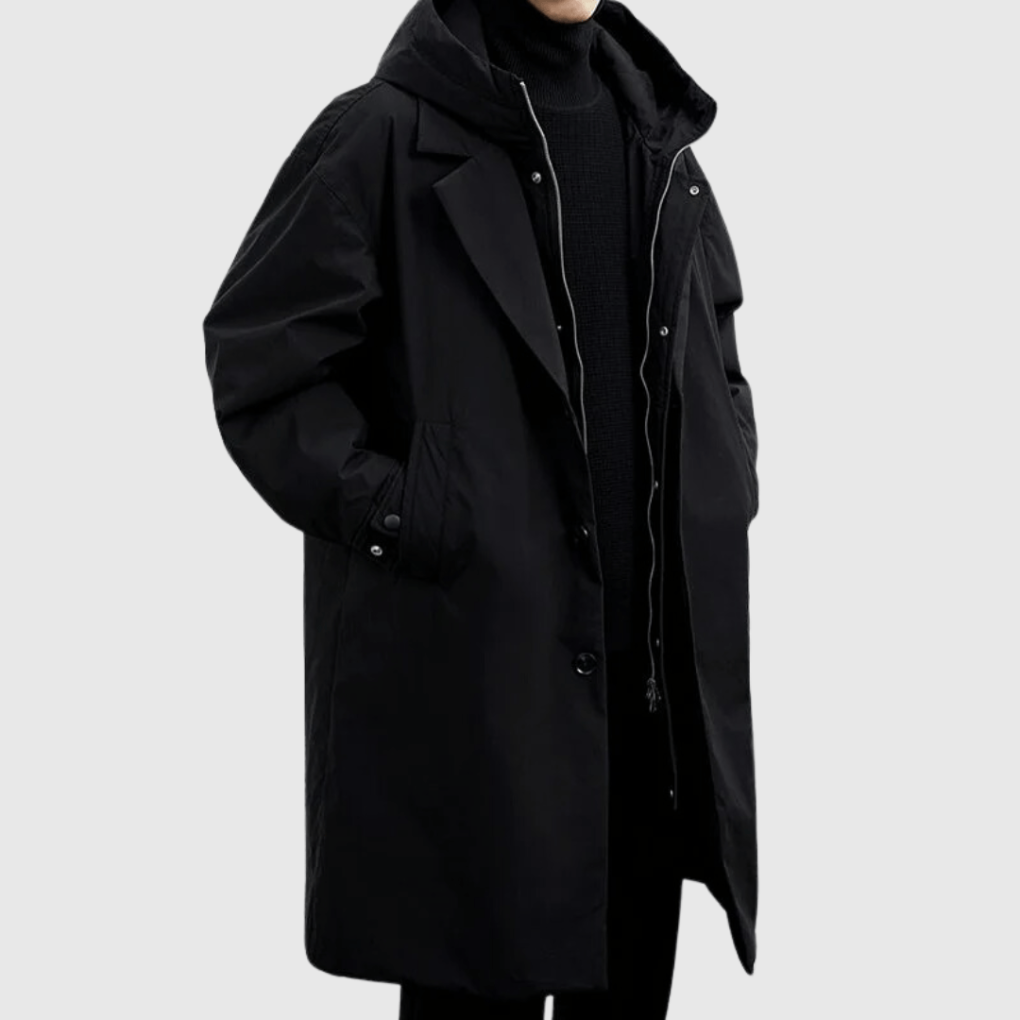 Men's Waterproof Rain Jacket with Adjustable Hood and Zip Closure for Outdoor Commuting Travel | Lonoma