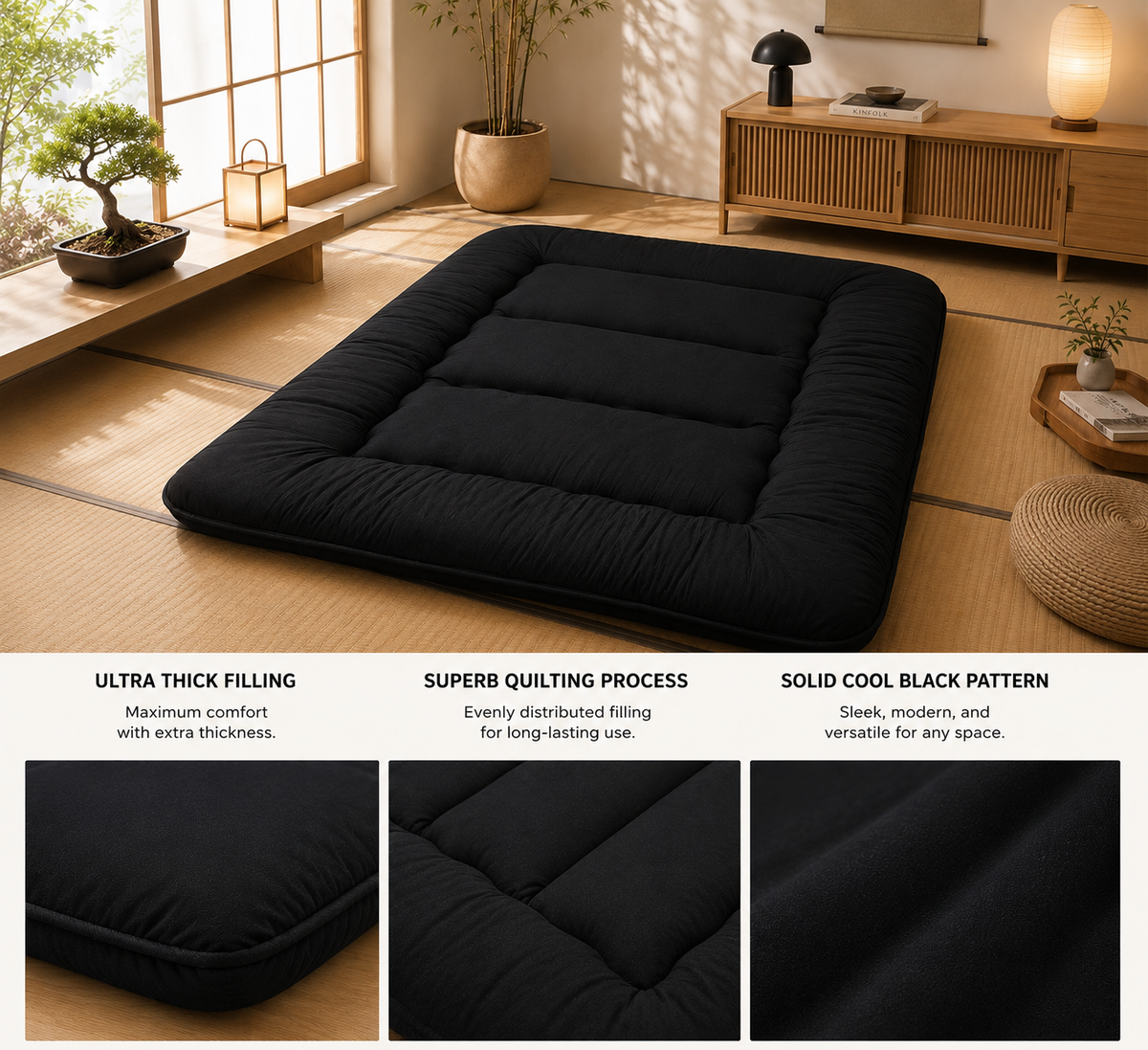 Foldable Floor Mattress 4 Inch Thick Japanese Futon Sleep Pad Guest Bed for Adults Kids Meditation Yoga Mat | Lonoma