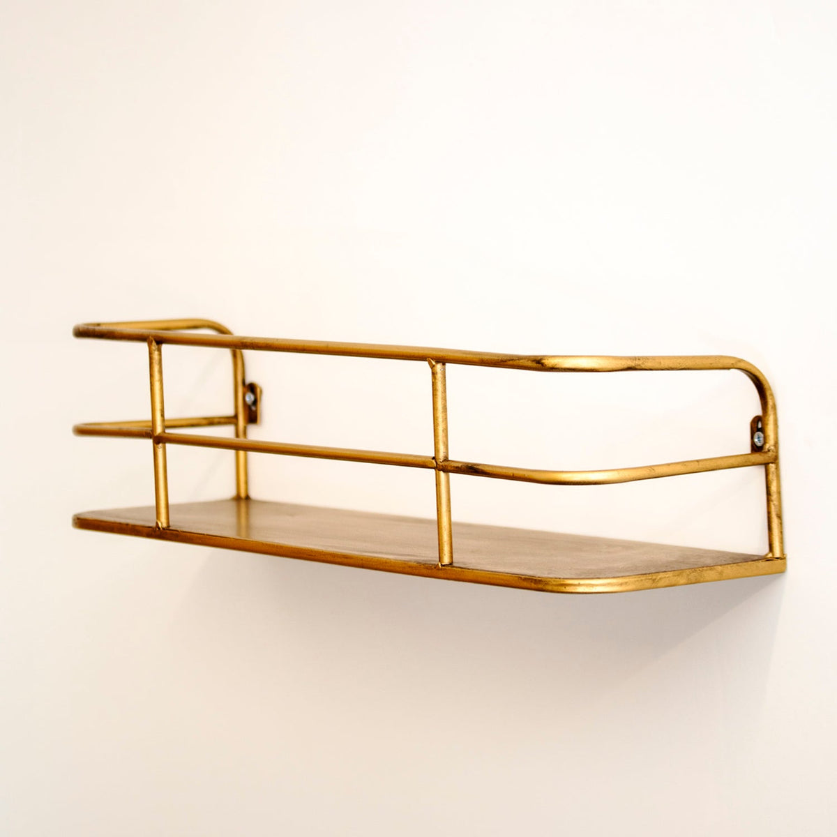 Metal Wire Wall Shelf Gold Brass Finish 21.7 Inch Industrial Floating Shelf for Living Room Bedroom Kitchen Bathroom Entryway | Lonoma