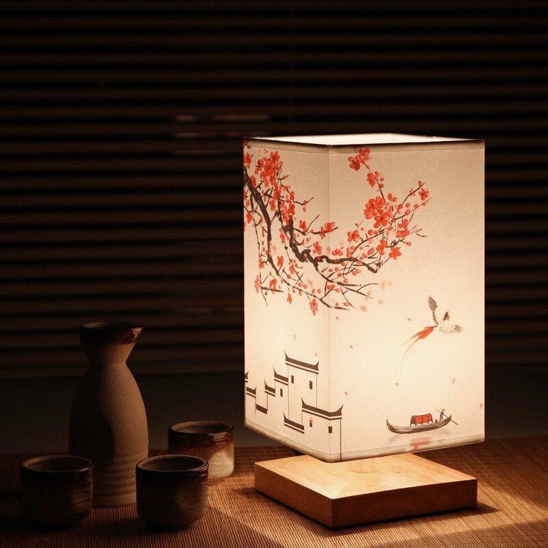 Woven Bamboo Table Lamp, Japandi Zen Bedside Lamp with Natural Wood Base for Bedroom, Desk, Nightstand & Ambient Lighting | Lonoma