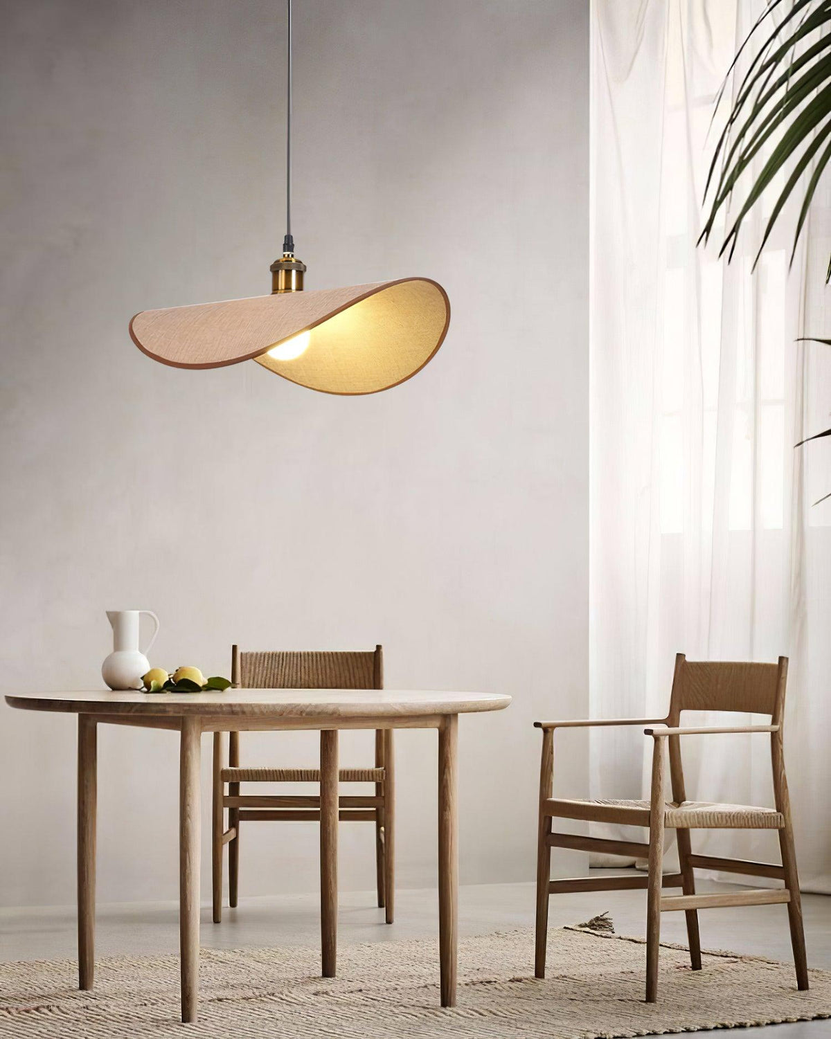 Hanging Ceiling Light with Linen Drum Shade and Wood Accent for Dining Room Kitchen Island Bedroom Modern Farmhouse Fixture | Lonoma