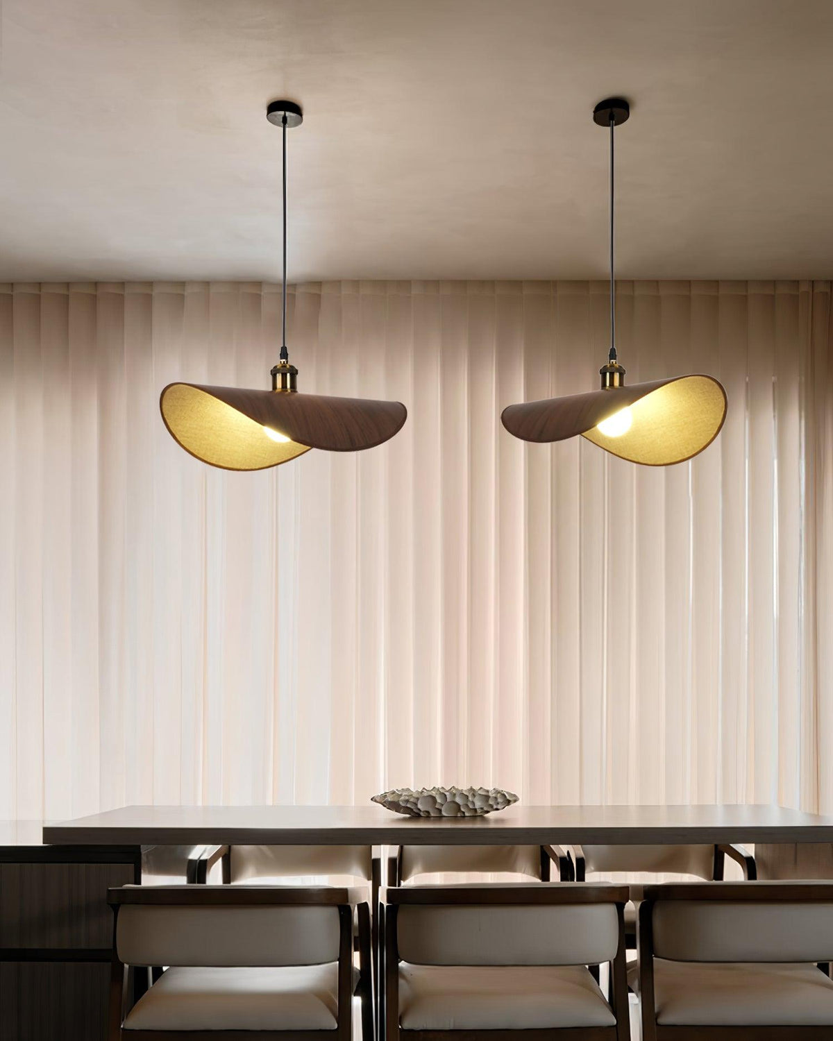 Hanging Ceiling Light with Linen Drum Shade and Wood Accent for Dining Room Kitchen Island Bedroom Modern Farmhouse Fixture | Lonoma