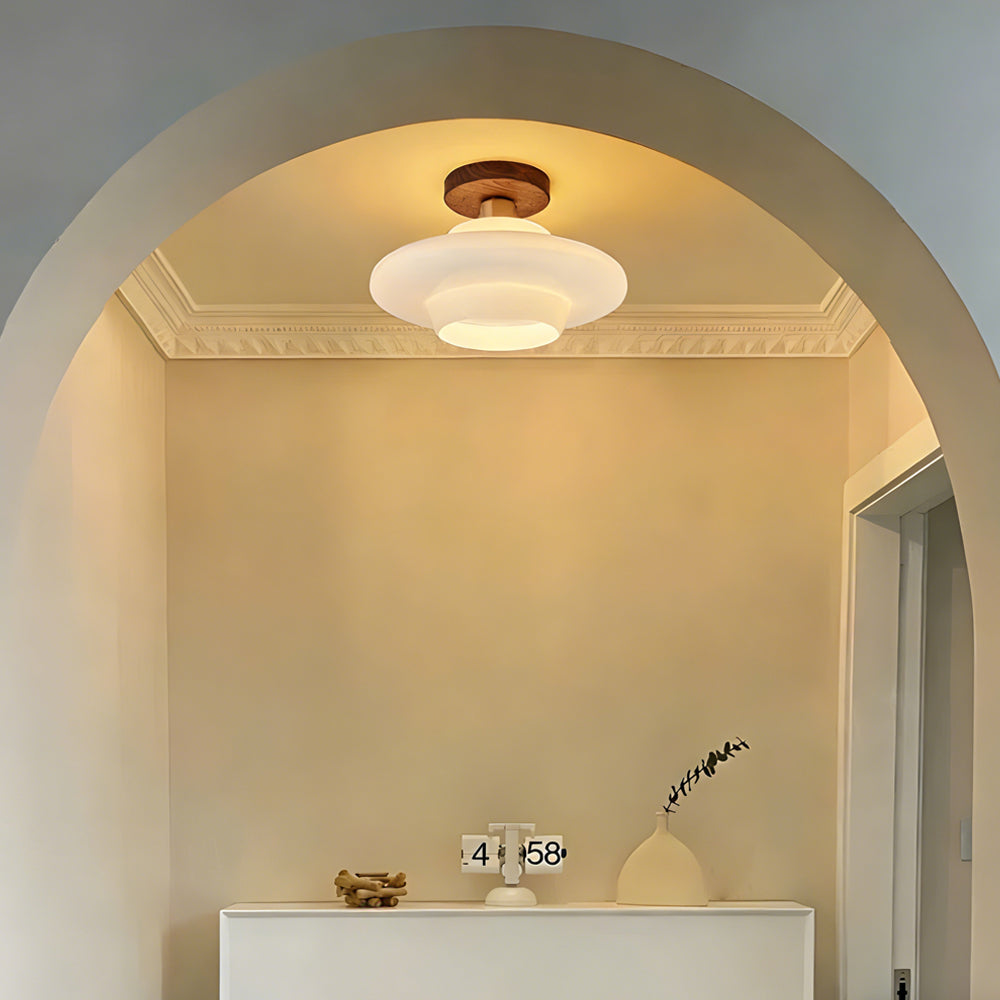 Flush Mount Ceiling Light Wood Glass Dome Copper Scandinavian Entryway Hallway Kitchen Dining | Lonoma