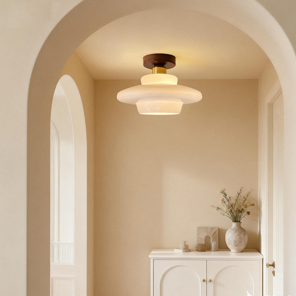 Flush Mount Ceiling Light Wood Glass Dome Copper Scandinavian Entryway Hallway Kitchen Dining | Lonoma
