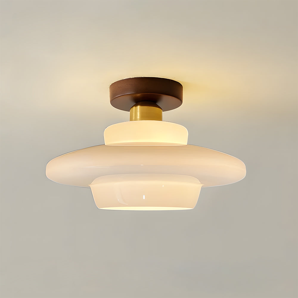 Flush Mount Ceiling Light Wood Glass Dome Copper Scandinavian Entryway Hallway Kitchen Dining | Lonoma