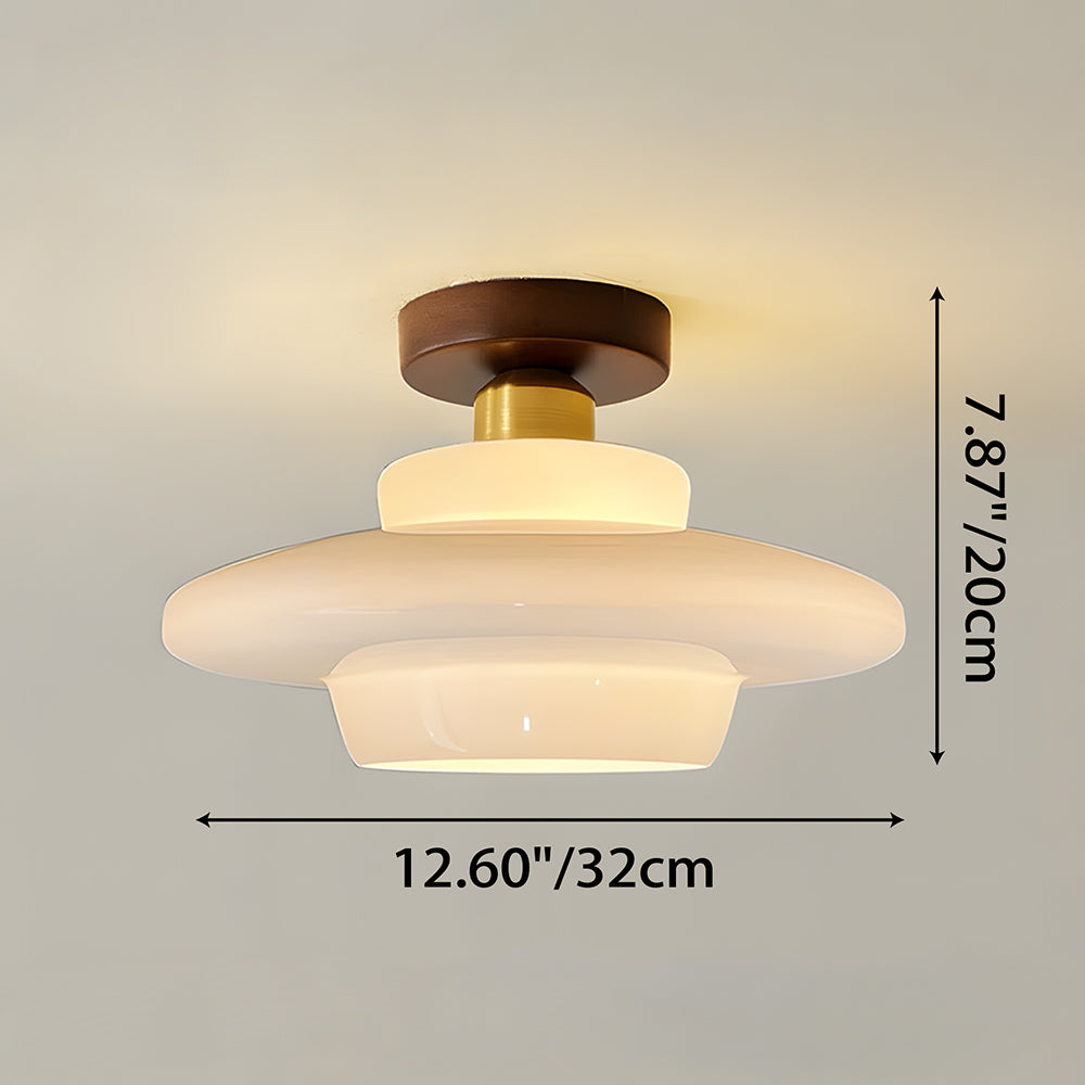 Flush Mount Ceiling Light Wood Glass Dome Copper Scandinavian Entryway Hallway Kitchen Dining | Lonoma