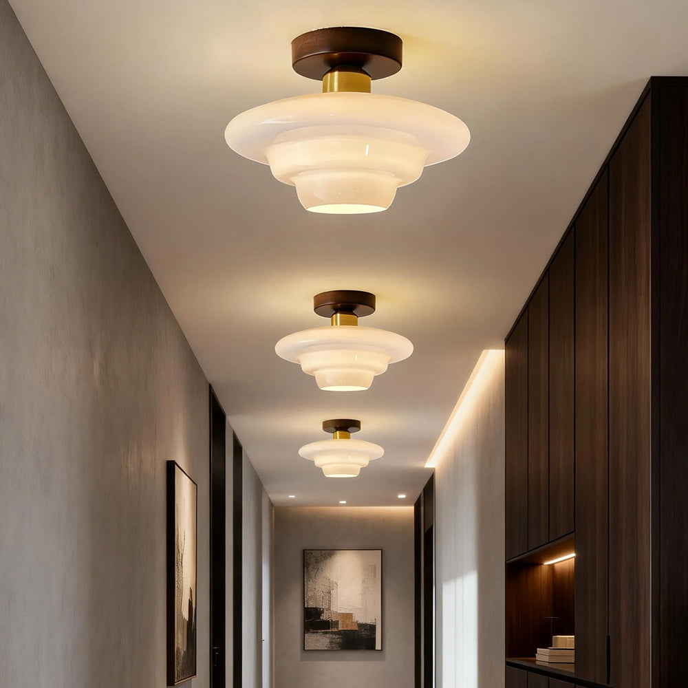 Flush Mount Ceiling Light Wood Glass Dome Copper Scandinavian Entryway Hallway Kitchen Dining | Lonoma