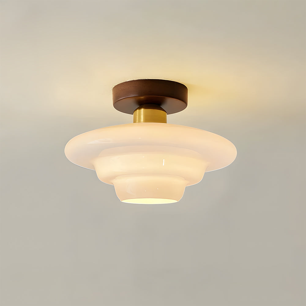 Flush Mount Ceiling Light Wood Glass Dome Copper Scandinavian Entryway Hallway Kitchen Dining | Lonoma