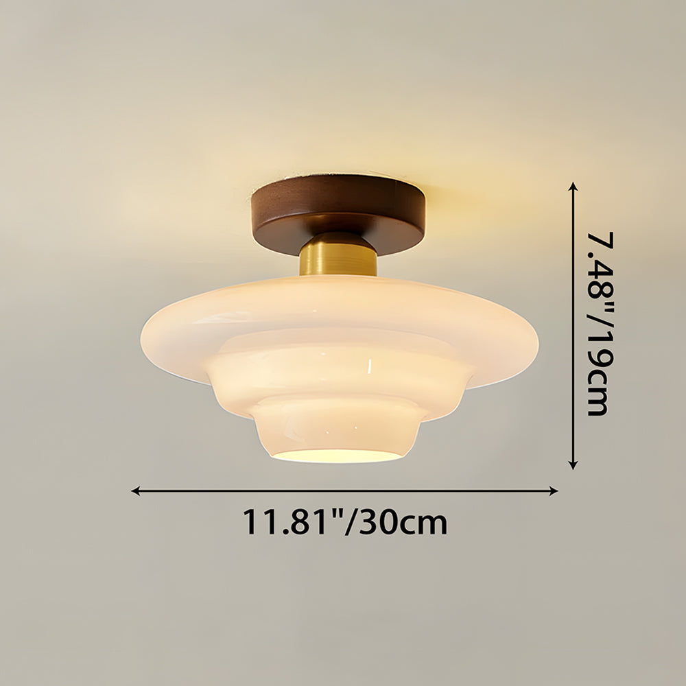 Flush Mount Ceiling Light Wood Glass Dome Copper Scandinavian Entryway Hallway Kitchen Dining | Lonoma