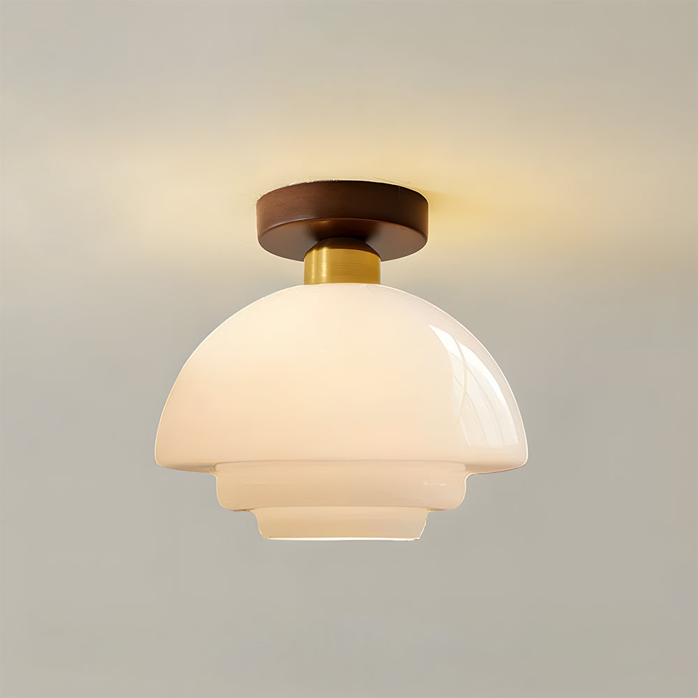 Flush Mount Ceiling Light Wood Glass Dome Copper Scandinavian Entryway Hallway Kitchen Dining | Lonoma