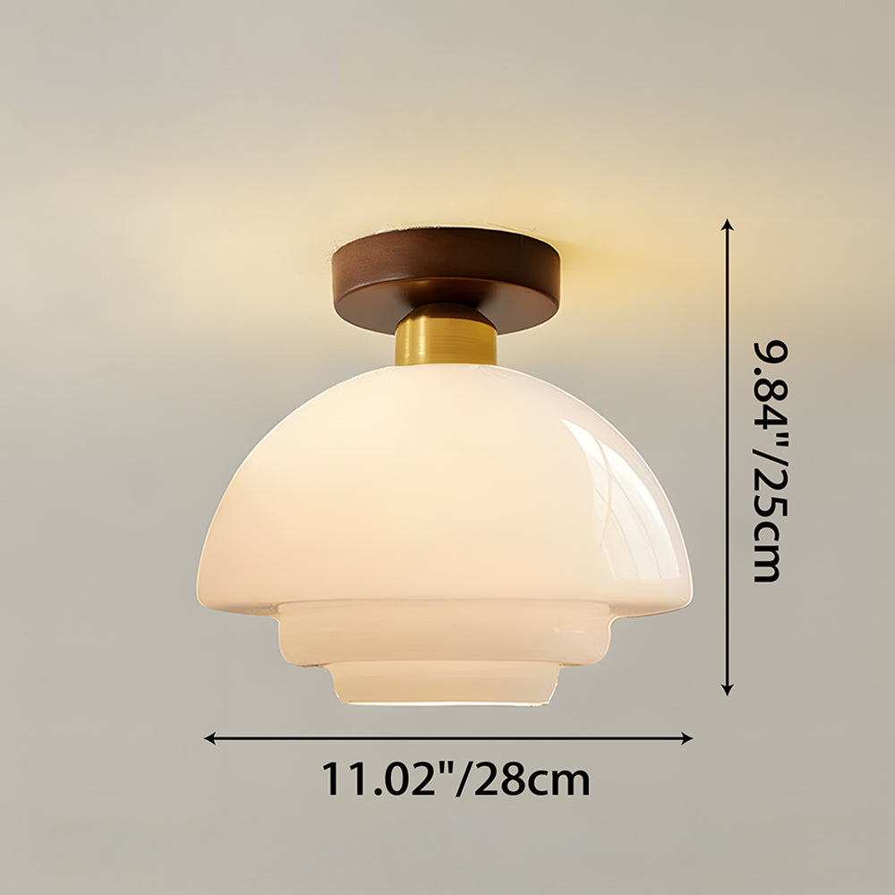 Flush Mount Ceiling Light Wood Glass Dome Copper Scandinavian Entryway Hallway Kitchen Dining | Lonoma