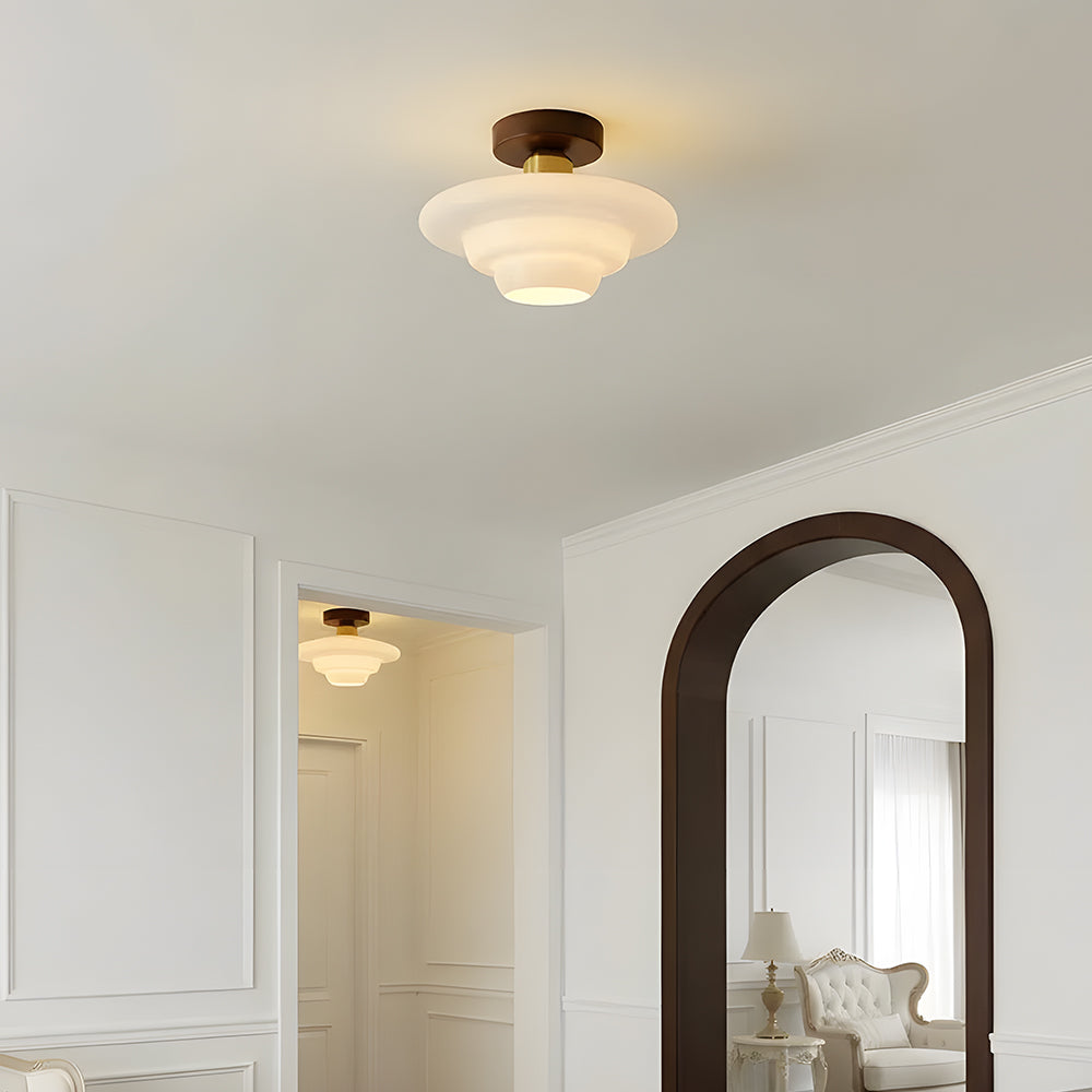 Flush Mount Ceiling Light Wood Glass Dome Copper Scandinavian Entryway Hallway Kitchen Dining | Lonoma