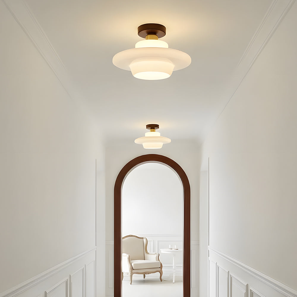 Flush Mount Ceiling Light Wood Glass Dome Copper Scandinavian Entryway Hallway Kitchen Dining | Lonoma