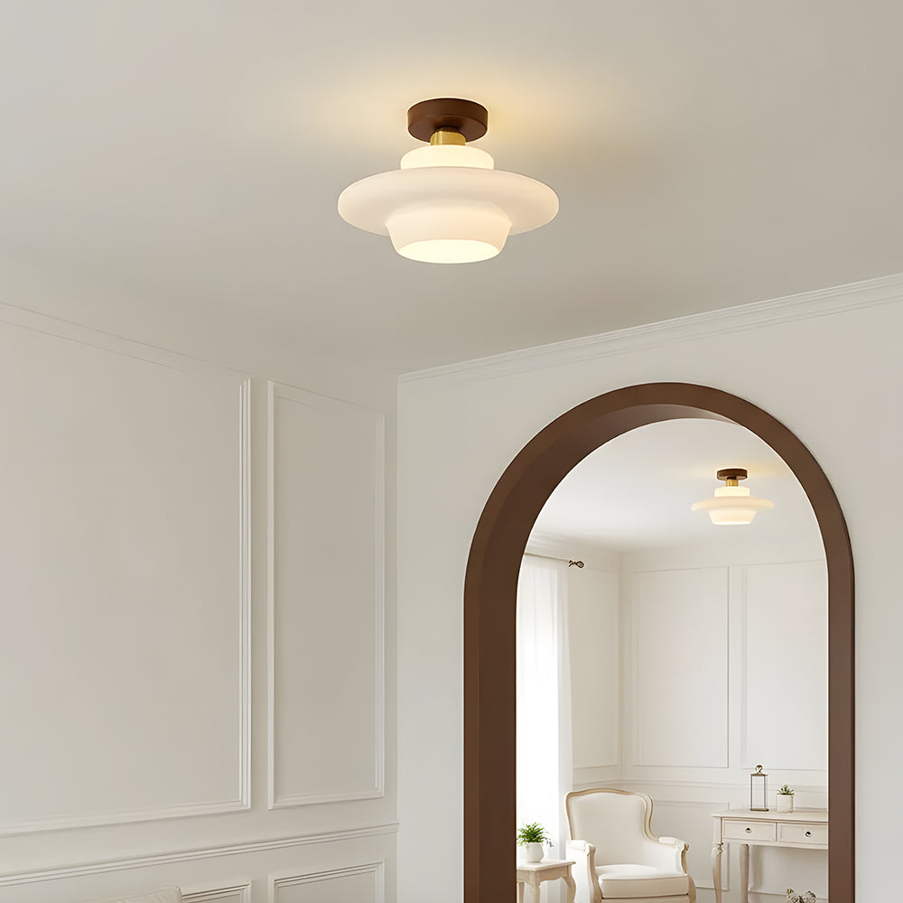 Flush Mount Ceiling Light Wood Glass Dome Copper Scandinavian Entryway Hallway Kitchen Dining | Lonoma