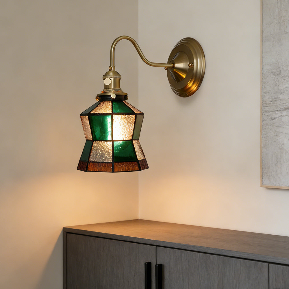 Art Deco Stained Glass Wall Sconce with Copper Finish – Vintage Style Accent Lighting for Hallway, Study Room, Living Room – E27 Socket | Lonoma