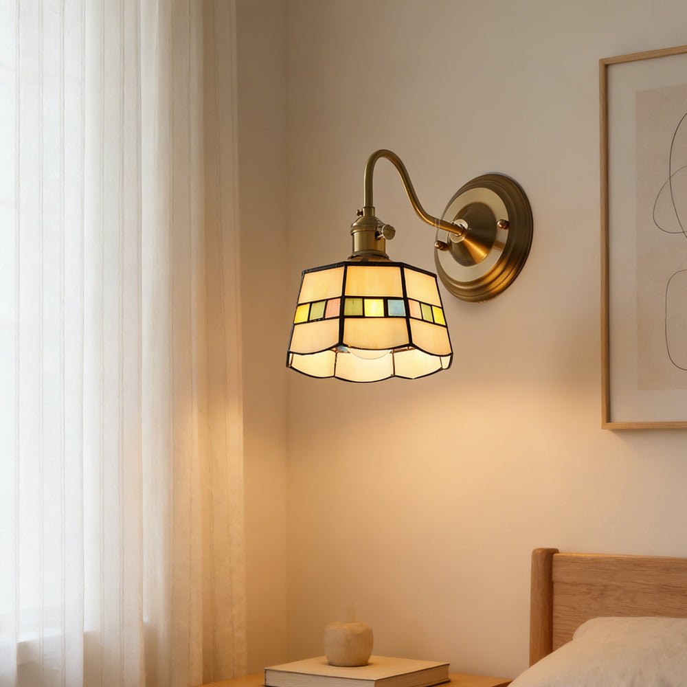 Art Deco Stained Glass Wall Sconce with Copper Finish – Vintage Style Accent Lighting for Hallway, Study Room, Living Room – E27 Socket | Lonoma