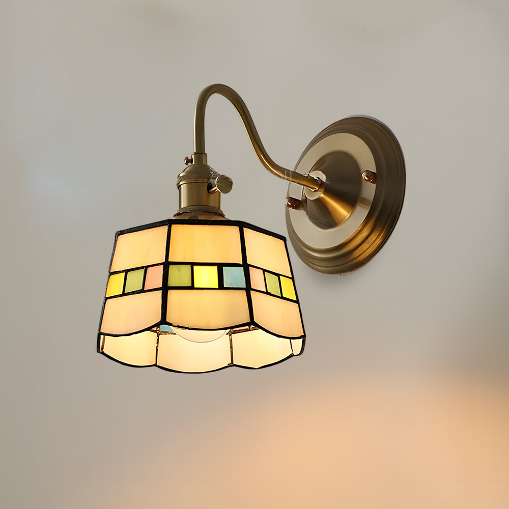 Art Deco Stained Glass Wall Sconce with Copper Finish – Vintage Style Accent Lighting for Hallway, Study Room, Living Room – E27 Socket | Lonoma
