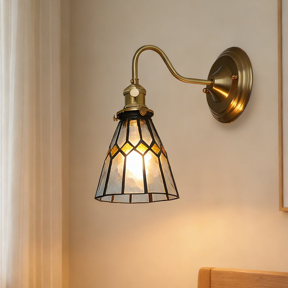 Art Deco Stained Glass Wall Sconce with Copper Finish – Vintage Style Accent Lighting for Hallway, Study Room, Living Room – E27 Socket | Lonoma