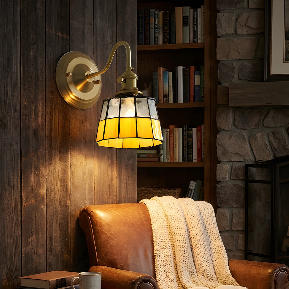 Art Deco Stained Glass Wall Sconce with Copper Finish – Vintage Style Accent Lighting for Hallway, Study Room, Living Room – E27 Socket | Lonoma