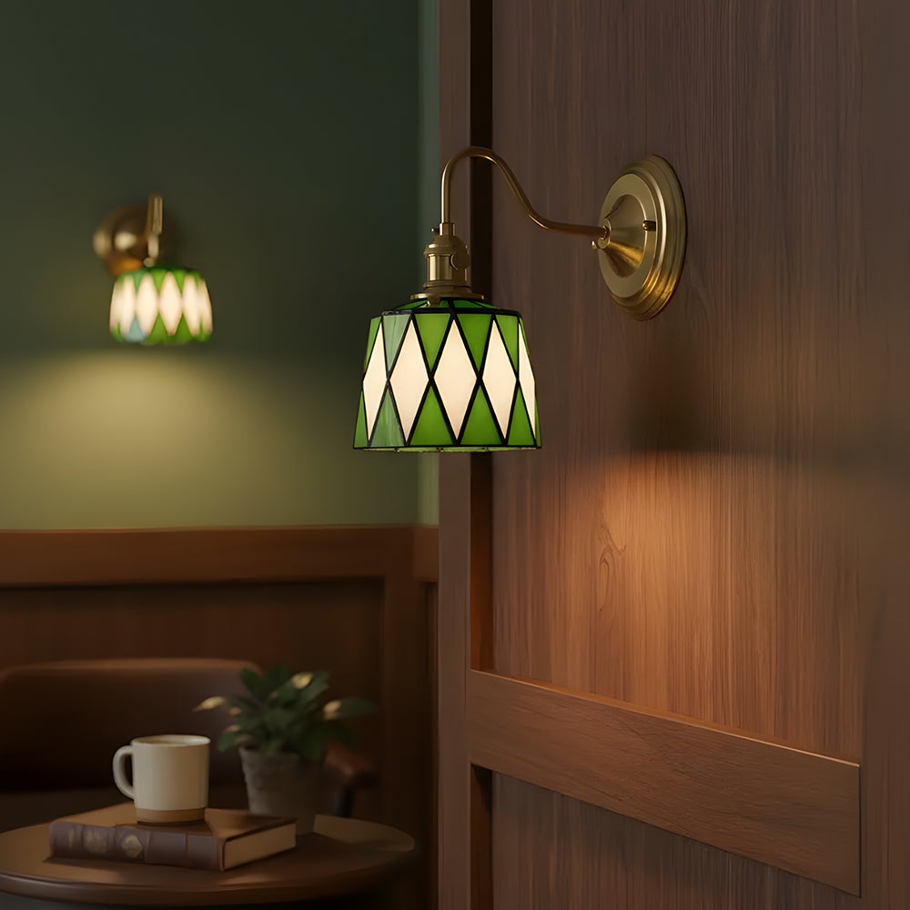 Art Deco Stained Glass Wall Sconce with Copper Finish – Vintage Style Accent Lighting for Hallway, Study Room, Living Room – E27 Socket | Lonoma